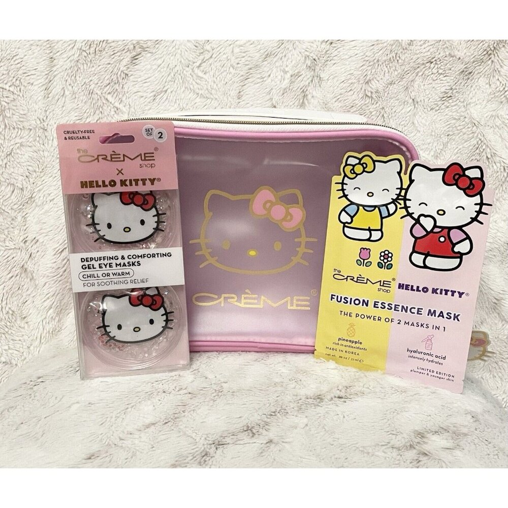 Hello Kitty Pink Cosmetic Makeup Bag Reusable Gel Eye Masks Chill Or Warm NEW
